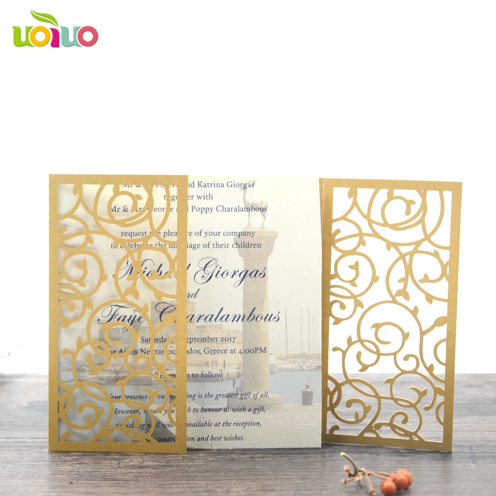 Роскошное Золотое сложенное приглашение на свадьбу лазерная резка роскошное