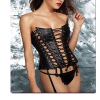 new arrival sexy fashion black leather corset lace up fastening hollow out sexy bustier corset woman waist cincher slim corsets