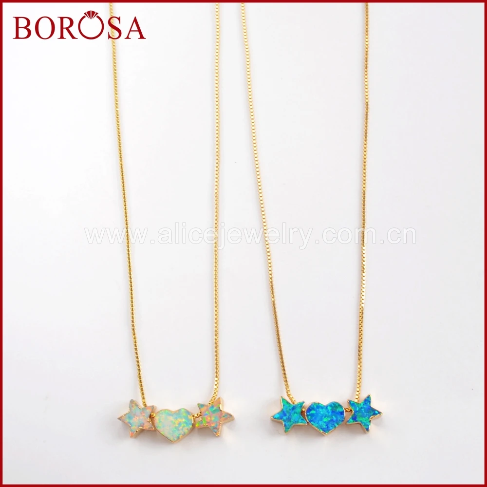 BOROSA 3 шт. модные ожерелья опал сердце и двойные звезды золотой цвет белый/синий