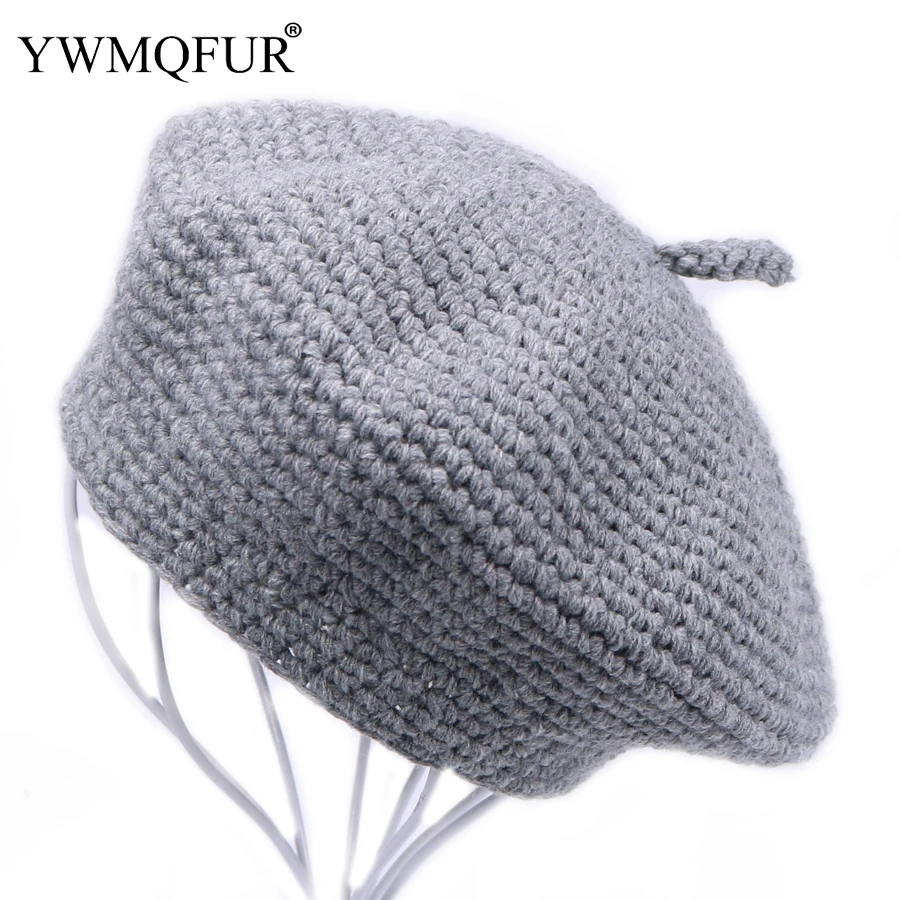 YWMQFUR зимние винтажные шерстяные вязаные женские береты шапки модные однотонные женские шапки Skullies женские толстые теплые хлопоковый берет шапка Лидер продаж