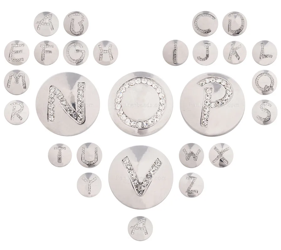 New arrival English words A-S alphabets snap button jewelry 18mm rhinestone snaps fit for bracelets KC5215 | Украшения и