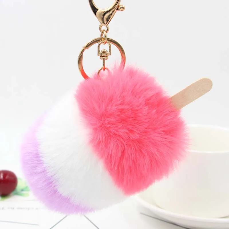 8 цветов Брелок из искусственного меха помпон мороженое брелки на сумку милый