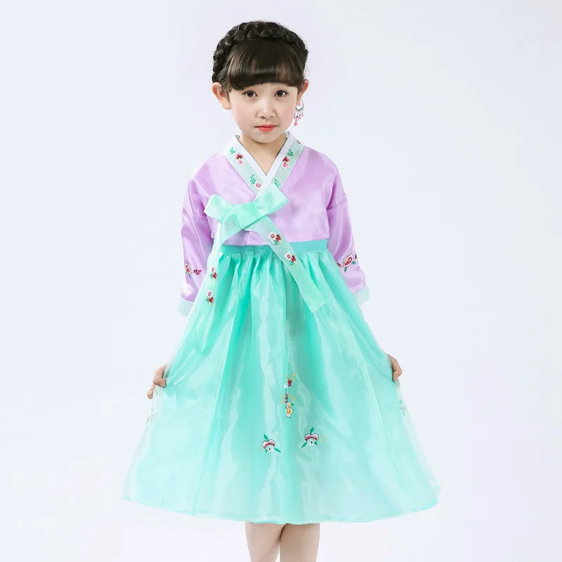 Многоцветный традиционный костюм для девочек в Корейском стиле детское платье