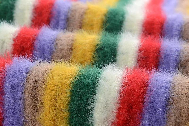 GRUIICEEN 2018 осень фонарь рукав вязаный свитер женщина полосатый Круглый воротник