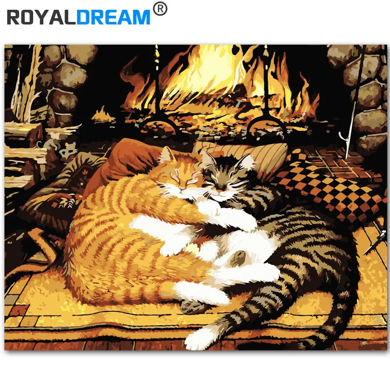 ROYALDREAM Hug Cat DIY живопись по номерам полотно ручной работы рисунок для