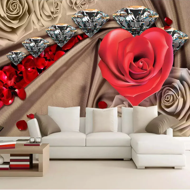 Европейский стиль роскошные романтические ромбовидные розы фото обои гостиная