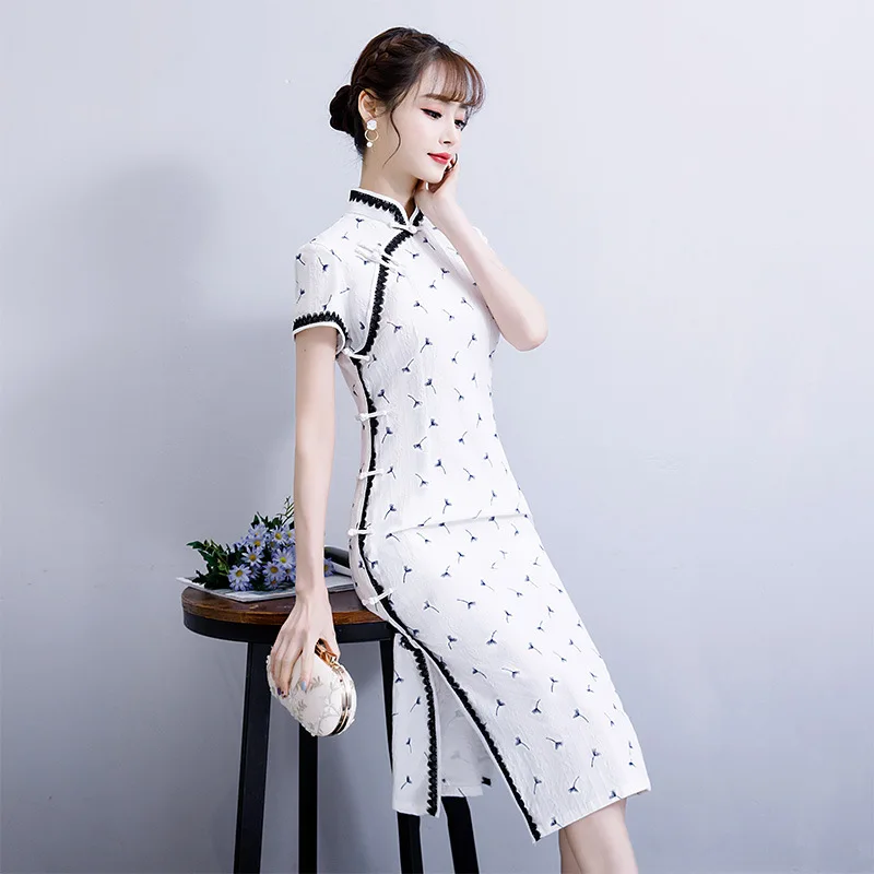 2019 женские летние короткие Cheongsam модная обувь в китайском стиле Платье до колен