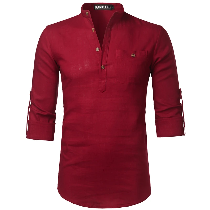 Рубашка Мужская льняная с длинным рукавом красная приталенная|linen shirts men|shirt casual