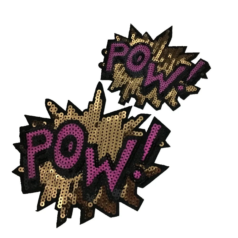 

5 Sets POW Sequins Patches Vintage Embroidered Applique T-shirt Iron on Patch Sewing Garment Accessories DIY Decoration Stickers