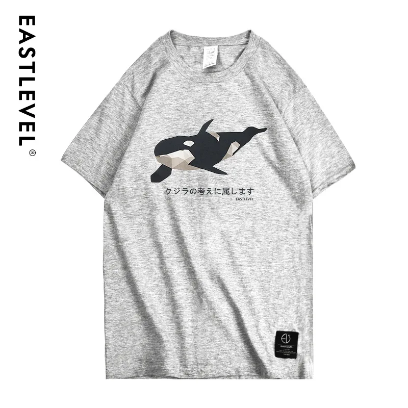 Для мужчин одежда футболка белая Повседневное хлопок синий кит с принтом