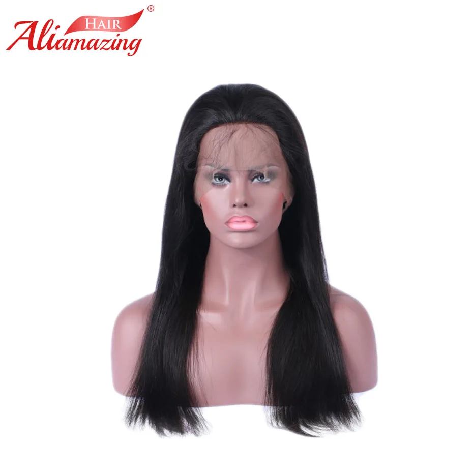 

Ali Amazing Lace Front Human Hair Wigs For Women Remy Hair Straight Wig With Baby Hair Natural Hairline Full End Black Color