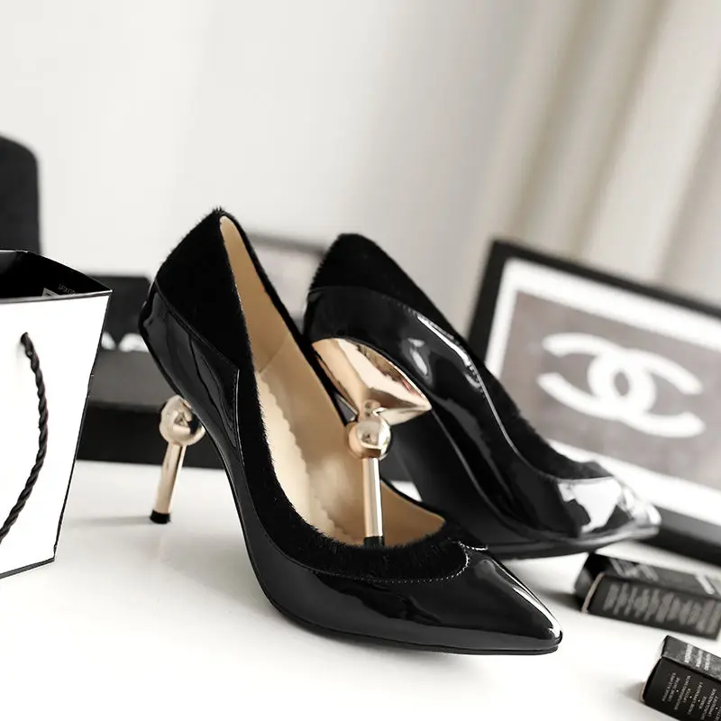 2017 Мода Женщины туфли-Лодочки Высокое Странно Тонкий Каблук Лакированной Кожи