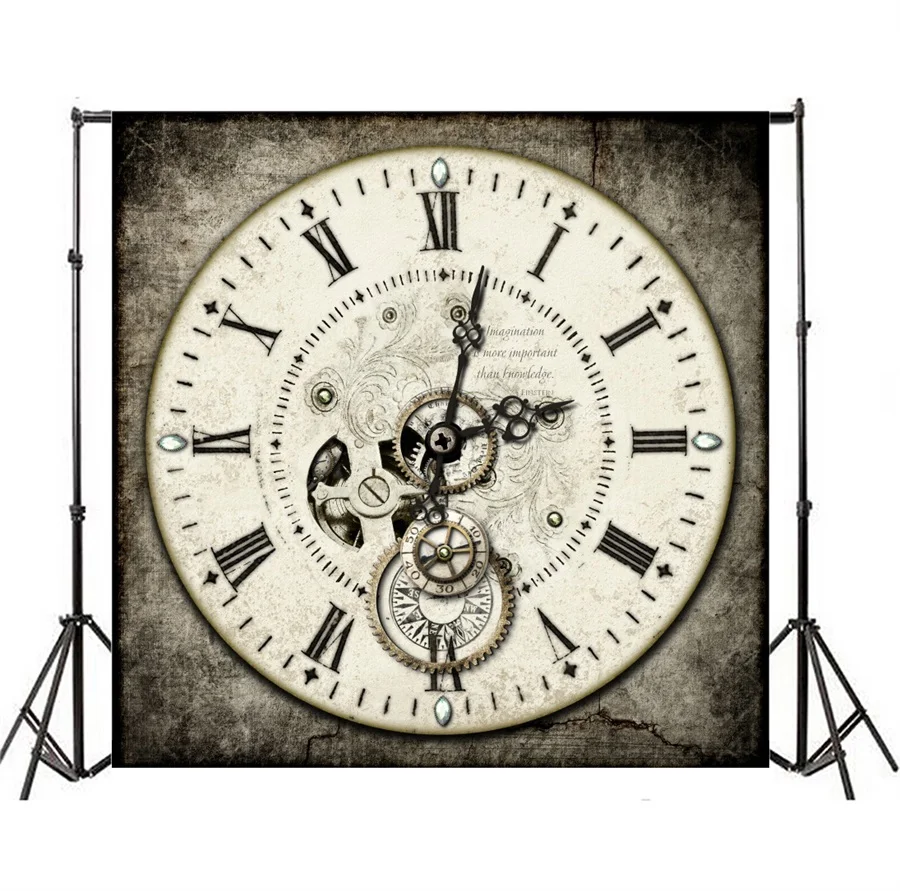 Laeacco Retro Gear Clock Wall Scene Portrait Photography Backgrounds Custom Camera Photographic Backdrops For Home Photo Studio |