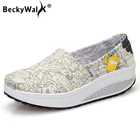 Женские парусиновые туфли BeckyWalk, повседневные лоферы с принтом, на плоской платформе, слипоны, WSH2926, для осени и весны