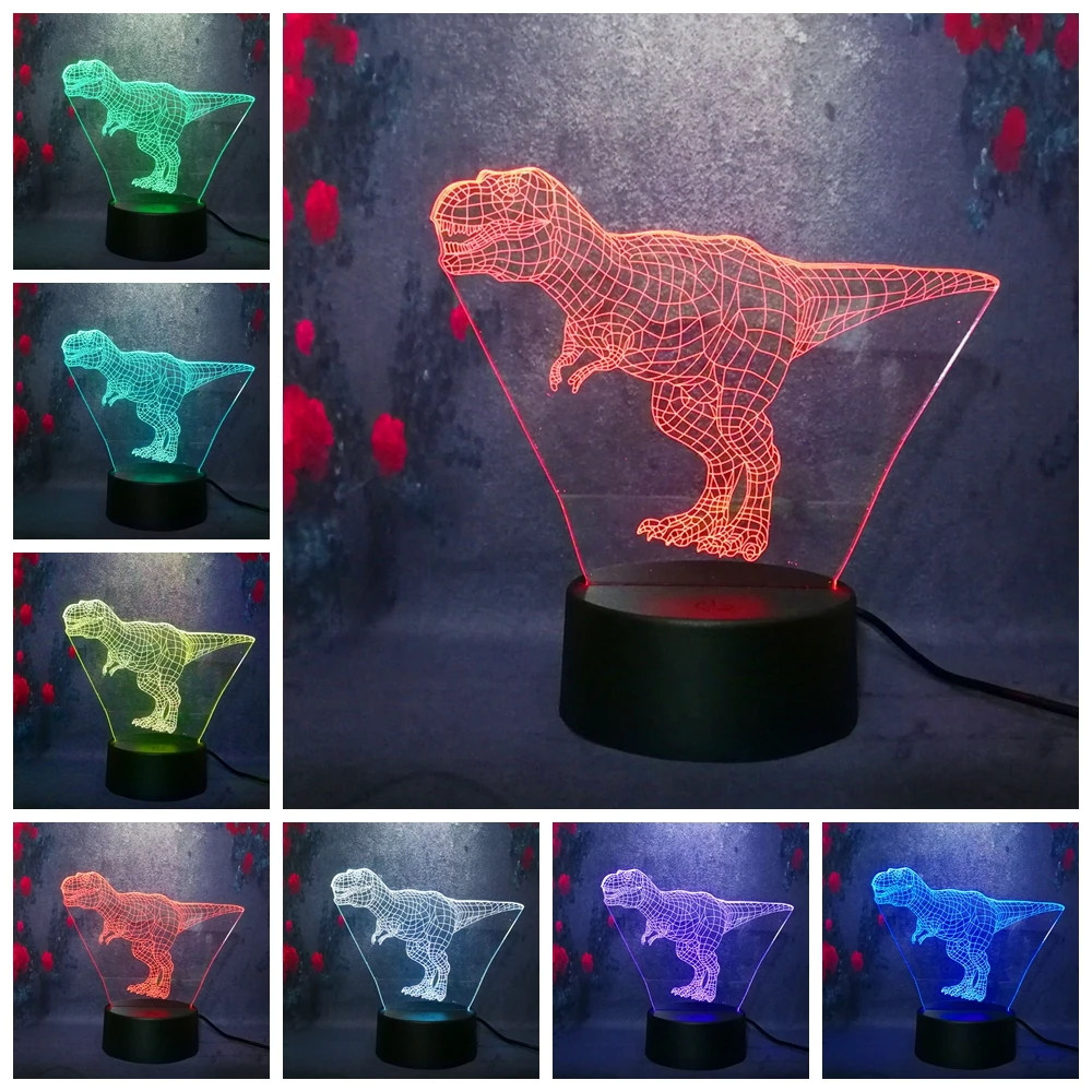 Милый Парк Юрского периода мальчик подарок динозавр тираннос 3D ночник Led 7 цветов