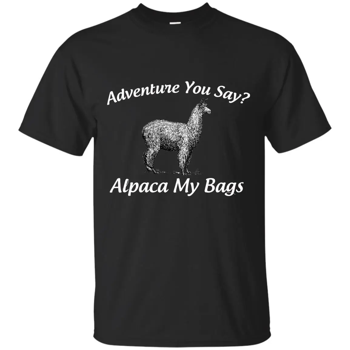 Мужская футболка черная темно синяя с надписью Adventure You Say Alpaca My Bags забавная для