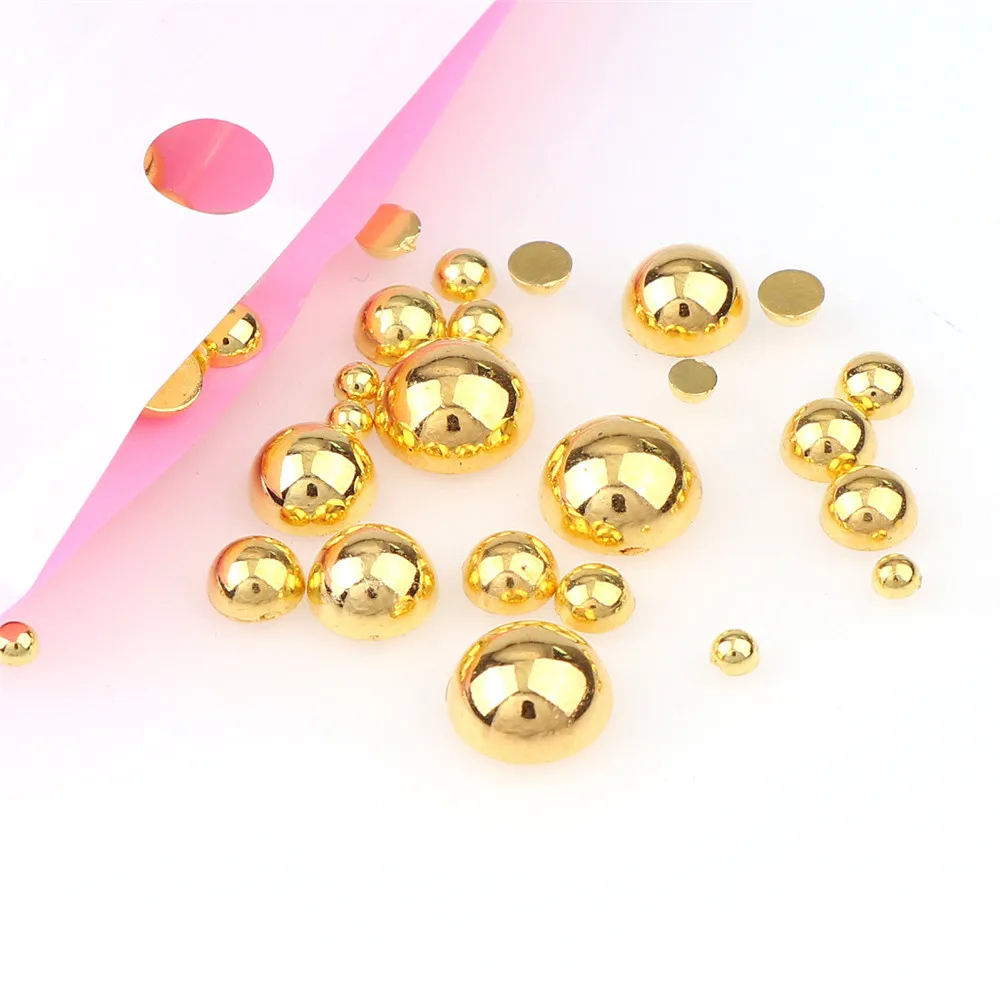 30g(About 600Pcs) Mix 3mm-10mm Gold Color Half Round Imitation Pearl Craft ABS Plastic Flatback Beads DIY Garment Decoration images - 6