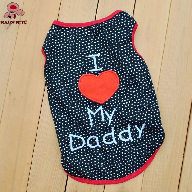 2017 Милая Черная жилетка с надписью I Love My Daddy для собак одежда хлопковая без