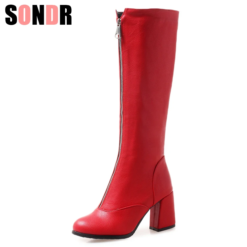 Большие размеры 44 сапоги до колена на молнии Женская Осенняя Модная Белая обувь