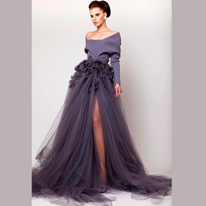 Женское платье с длинным рукавом элегантное серое вечернее | Свадьбы и торжества