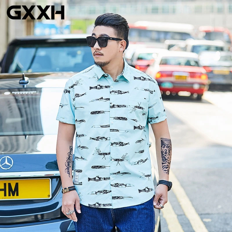 Большие размеры XXXL 5XL 6XL 7XL 100% хлопковая Повседневная рубашка с принтом короткими