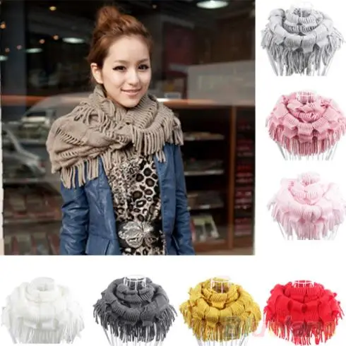 Горячие Для женщин теплые Вязание шерсть 2 Круг Кабель Вязать Клобук Средства