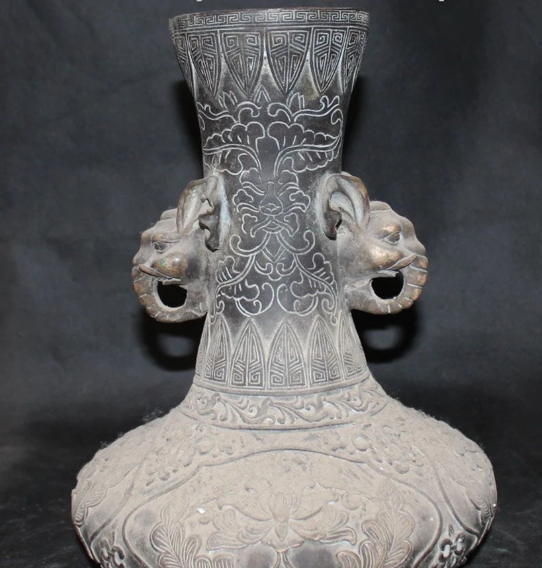 12 &quotКитайская династия народная традиция Бронзовая голова слона Zun Горшок Ваза