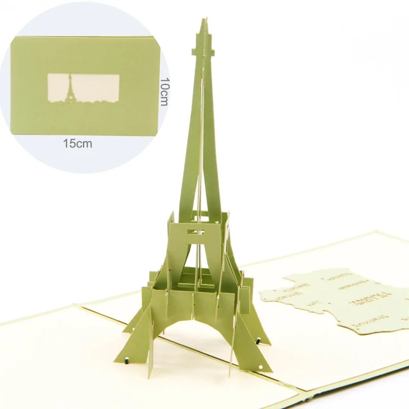 Eiffel Tower green Нотр-Дам де Пари миниатюры день рождения 3D карты Карта мира аттракционы деловые приглашения карты мальчик подарки туристическая открытка - Цвет: Eiffel Tower green