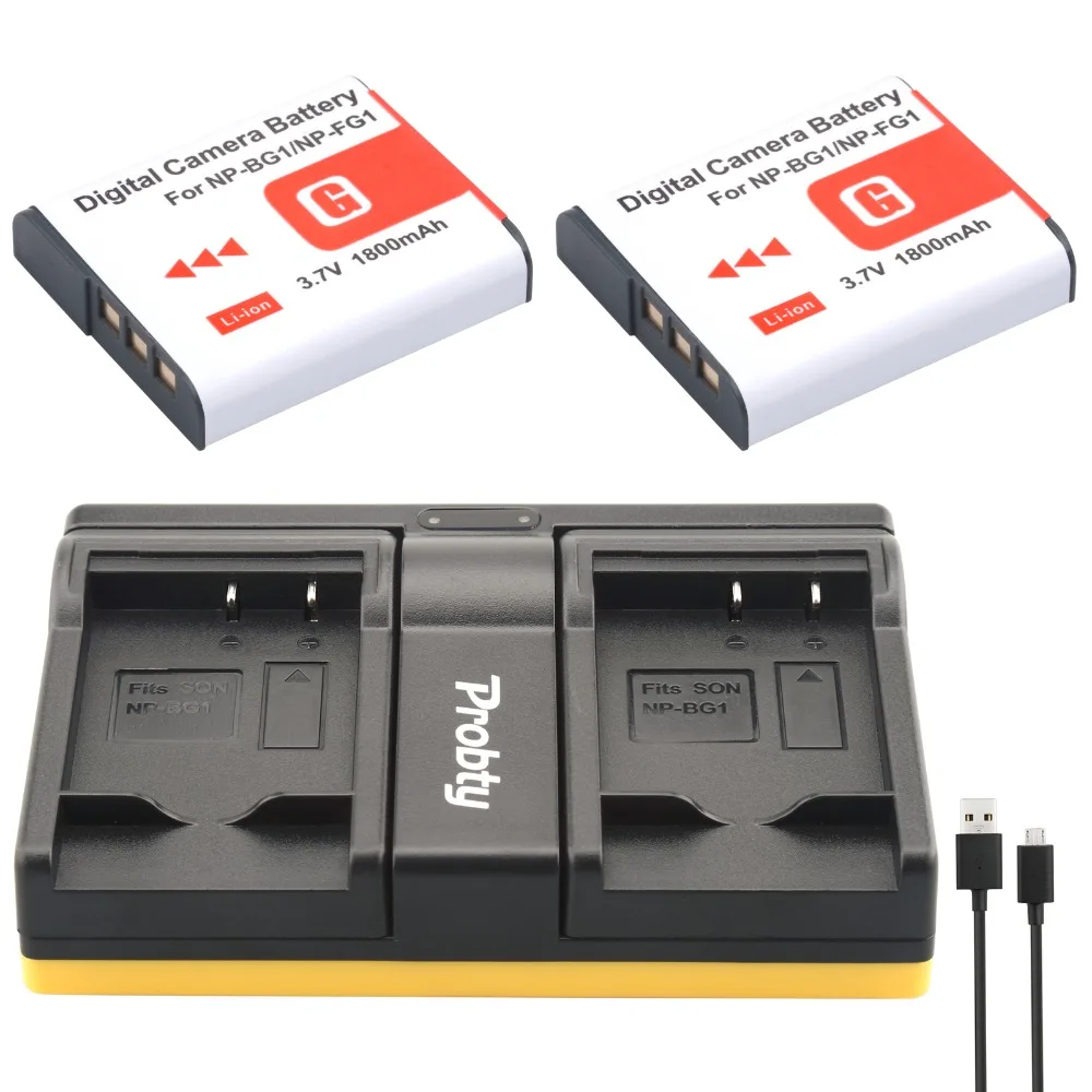 Probty 2 шт. NP-BG1 NP BG1 Камера Батарея + USB Dual Зарядное устройство для SONY DSC W130 W210 W220 W300 H10 H50