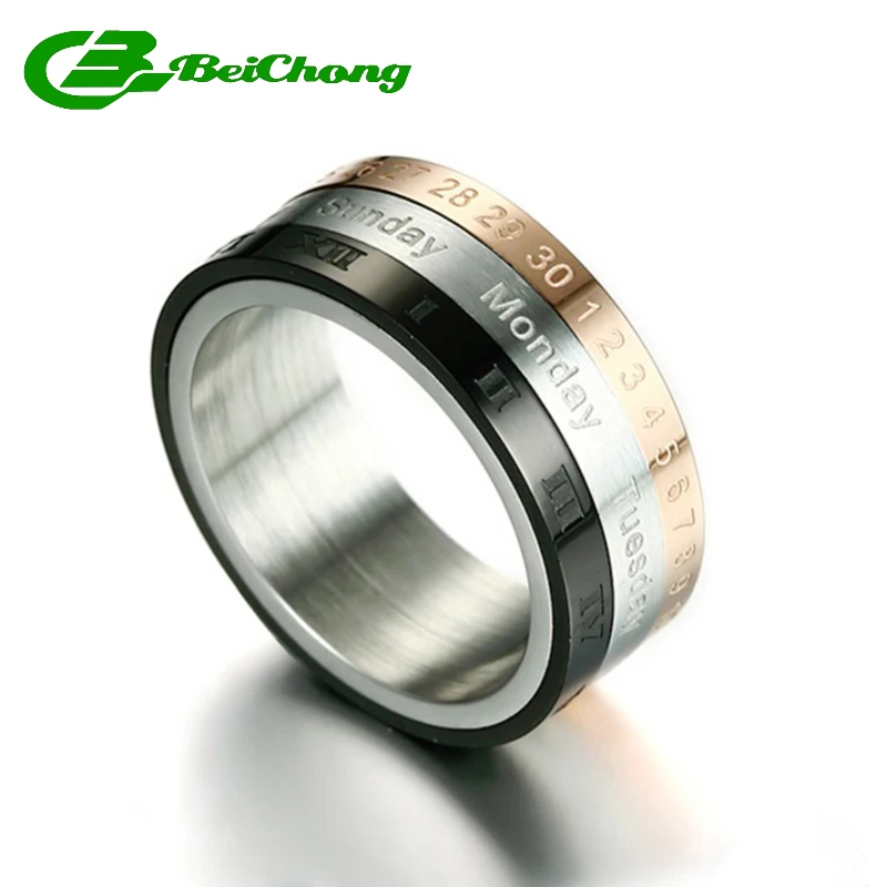 Beichong High Polished Spinner Ring Date Number &amp Roman Numeral Day Design Rotatable Stainless Steel Band For Boy Party Gift | Украшения