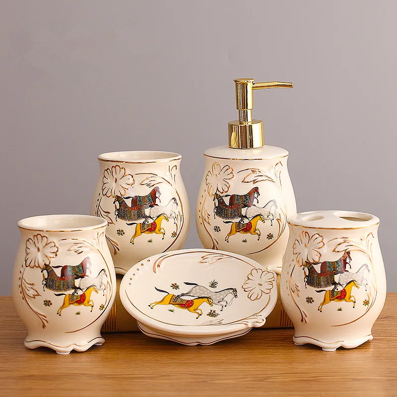 Керамический набор для ванной пять предметов модный современный держатель