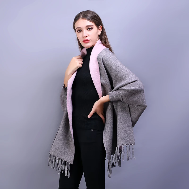 [FEILEDIS]2019 autumn and winter ladies double-sided shawl scarf thick long section with a sleeve cashmere cloak FD101 |