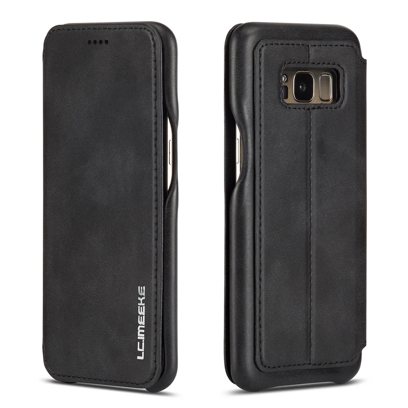 Black Роскошный кожаный чехол-книжка, флип-чехол для samsung Galaxy S8, чехол-подставка, чехол для телефона, держатель для карт, высокое качество, чехол, Fundas - Цвет: Black