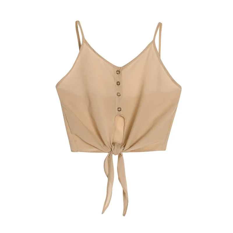 Кнопка рукавов узел на бретельках летний топ спагетти ремень Растениеводство