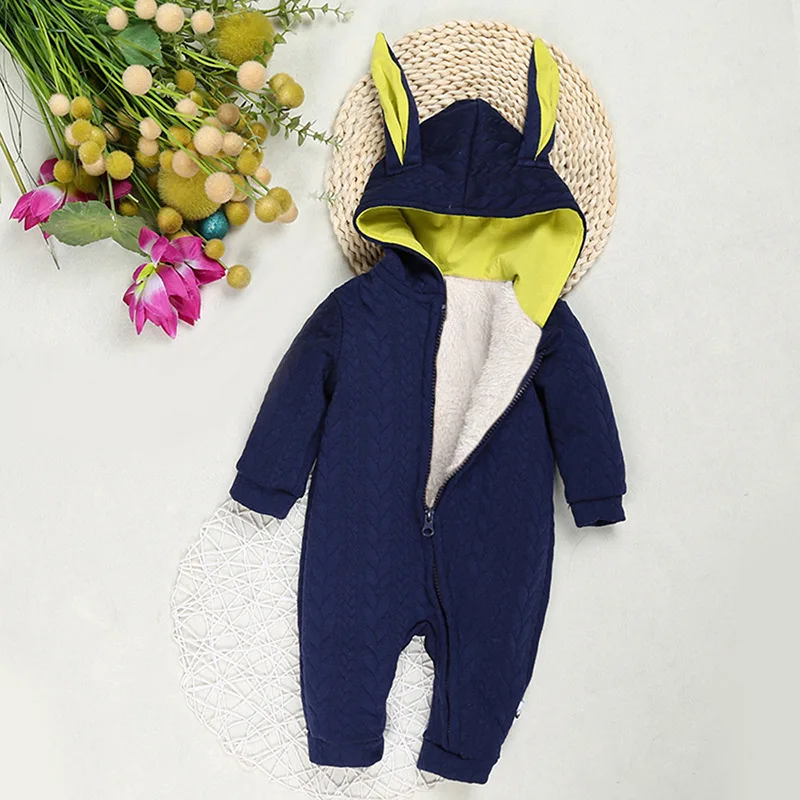 Cute Ear Hooded mantle Baby coat Rompers For Boys Girls Clothes Newborn Plus thick velvet fleece Clothing Jumpsuit Infant jacket | Детская