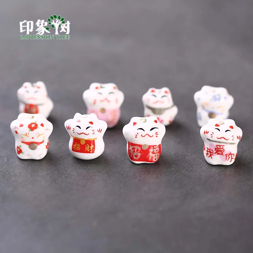 10 шт 12 14 мм Lucky Cat Керамика бусины манэки нэко \ кошки распорки милые миленькие в