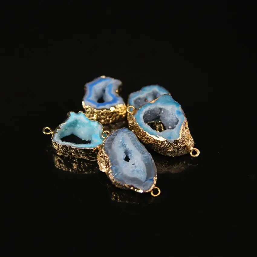 5 шт. Натуральный Druzy Geode плиты в произвольной форме коннектор с золотыми краями