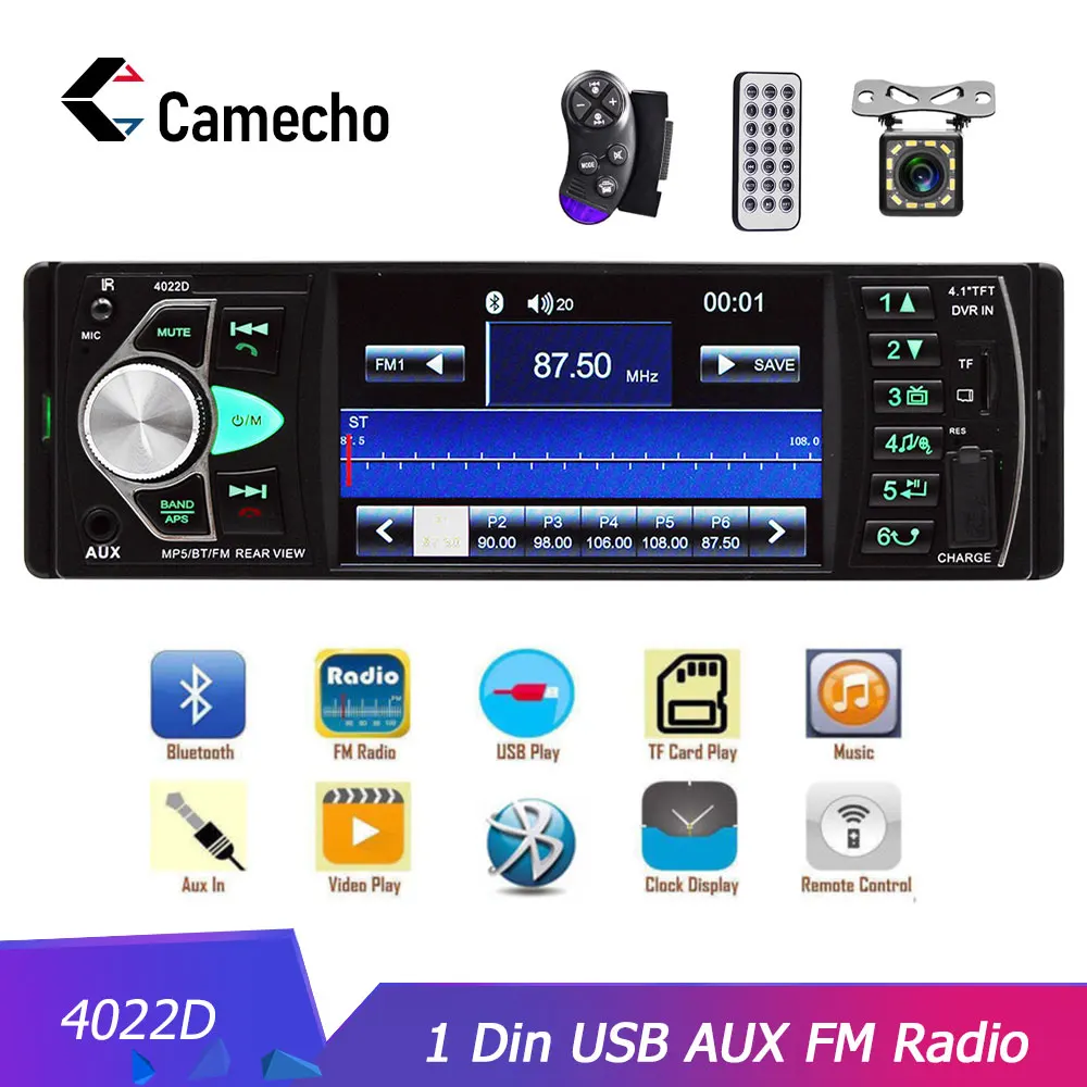 Camecho Автомагнитола 1 din 4022d FM радио авто аудио стерео Bluetooth Автомагнитола Поддержка камеры заднего вида рулевое колесо управление