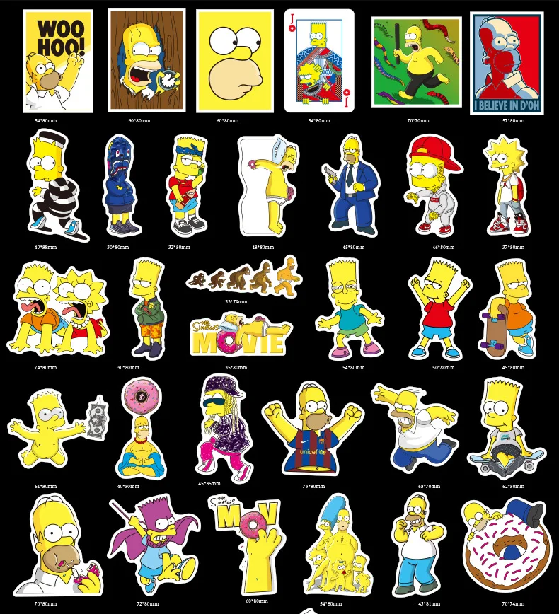 50pcs/pack Sticker Waterproof No duplicate Mix Pattern The Simpsons for Children On Laptop Suitcase Guitar Cool Fashion Stickers | Игрушки и