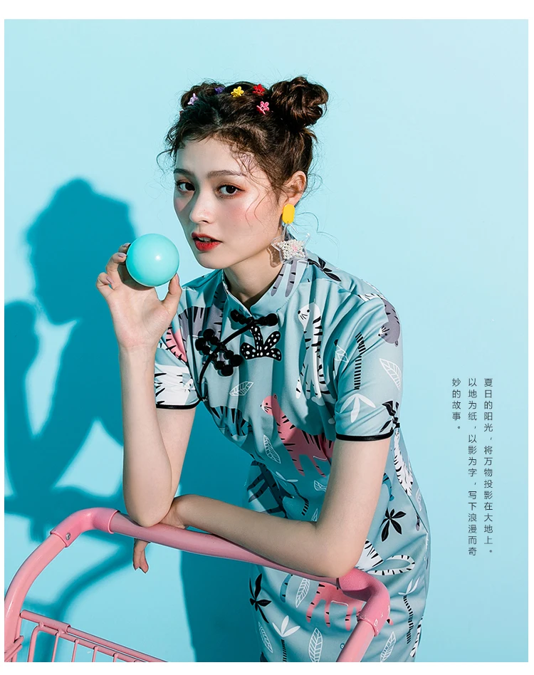 SWEETXUE Cat Leaf Print Cheongsam простое платье модное винтажное Сплит Мини Вечерние платья летние женские ретро платья в китайском стиле