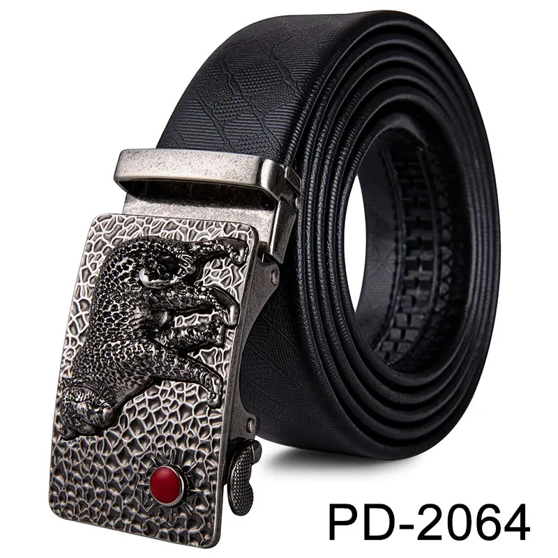 PD-2064-DE-A Hi-Tie мужской ремень из натуральной кожи для мужчин s качество модная Серебряная Пряжка ремень черный известный бренд cinturon hombre 160 см - Цвет: PD-2064-DE-A