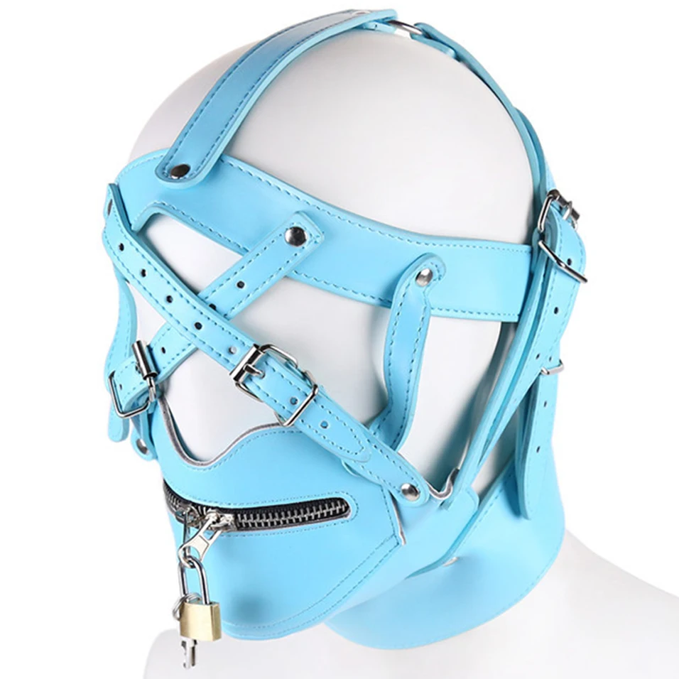 CamaTech искусственная кожа BDSM капюшоны для бондажа молния голова сексуальная маска