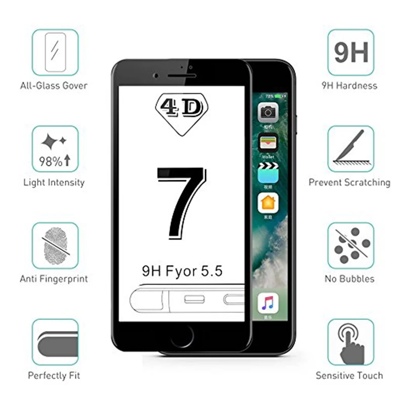 2 шт 4D закругленные края полное покрытие закаленное стекло для iphone 6 6s 7 протектор