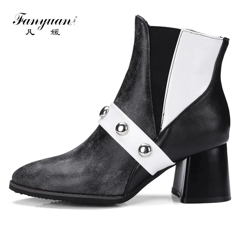 

Женские ботинки Fanyuan, с острым носком, на молнии сбоку, на высоком каблуке, с заклепками, 2018