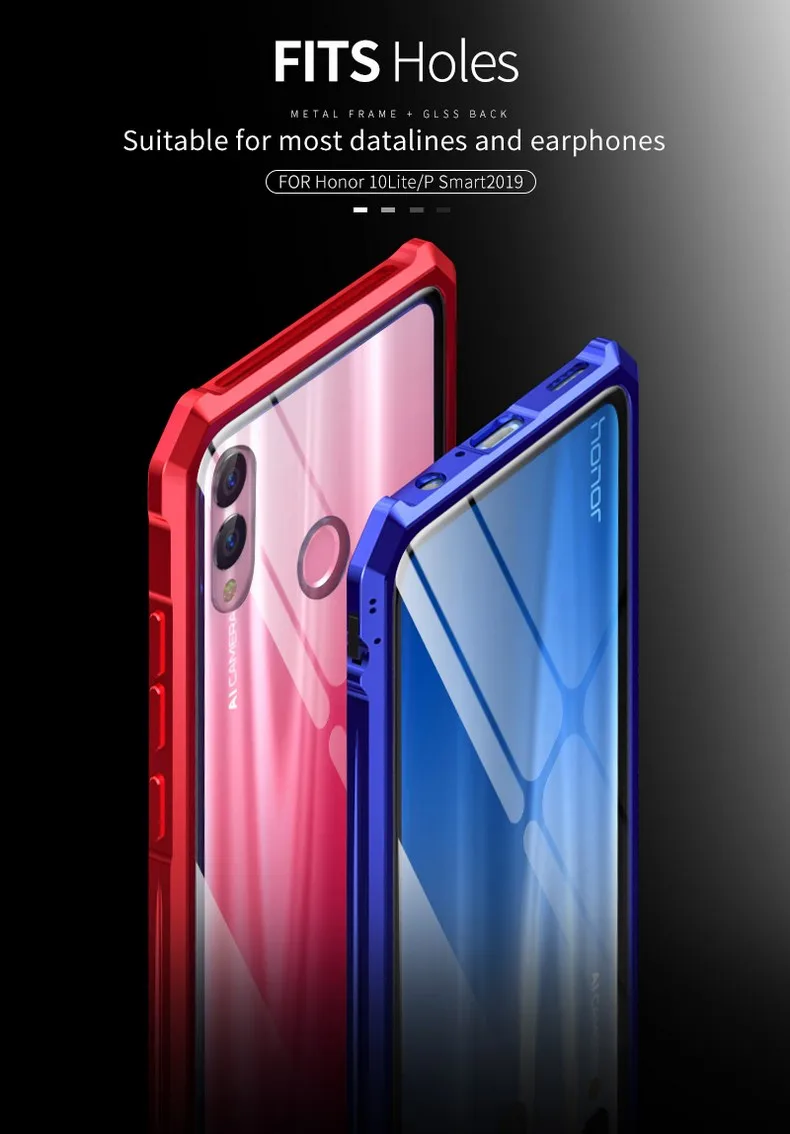 Honor 10 Lite чехол, роскошный металлический бампер для huawei Honor V20 8X MAX P Smart2019, противоударный чехол для huawei Nova 4, стеклянный чехол