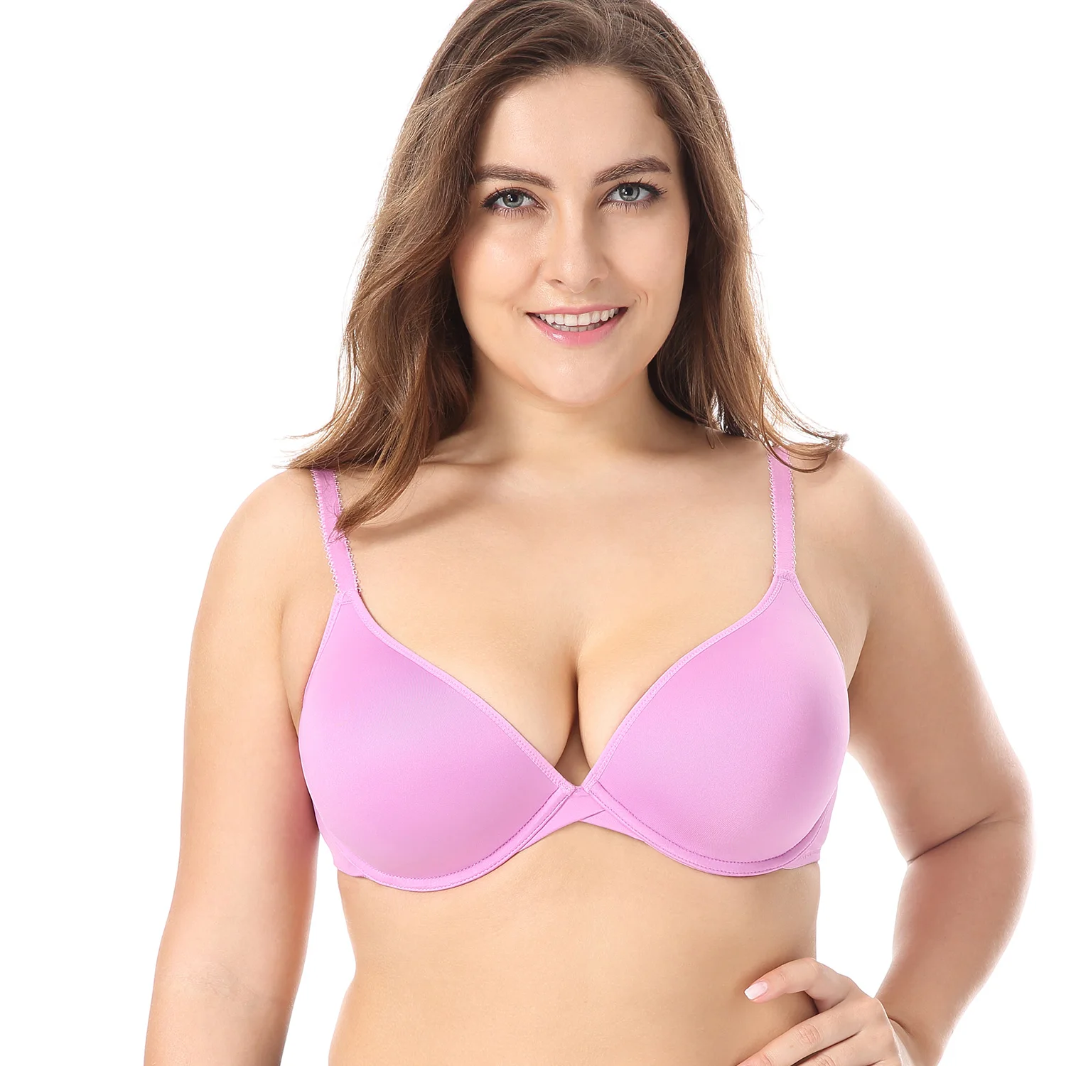 Lilac03 Женский базовый бесшовный бюстгальтер на косточках с слегка мягкими чашечками и эффектом пуш-ап - Цвет: Lilac03