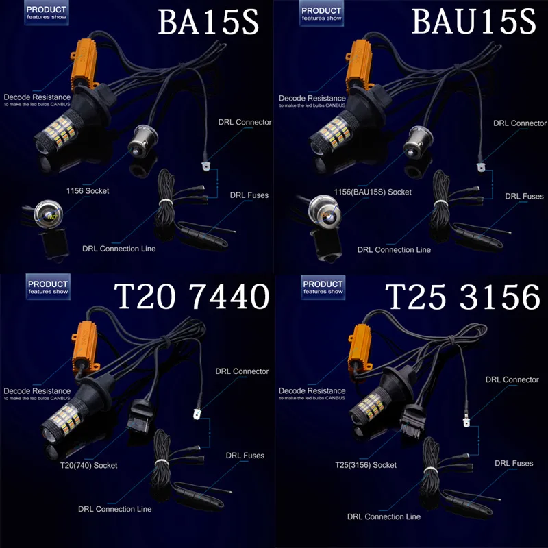 Katur 2 шт. 3156 P27W светодиодные сигнальные лампы Canbus Нет ошибки OBC Габаритные огни горки LED белый янтарь/желтый Освещение