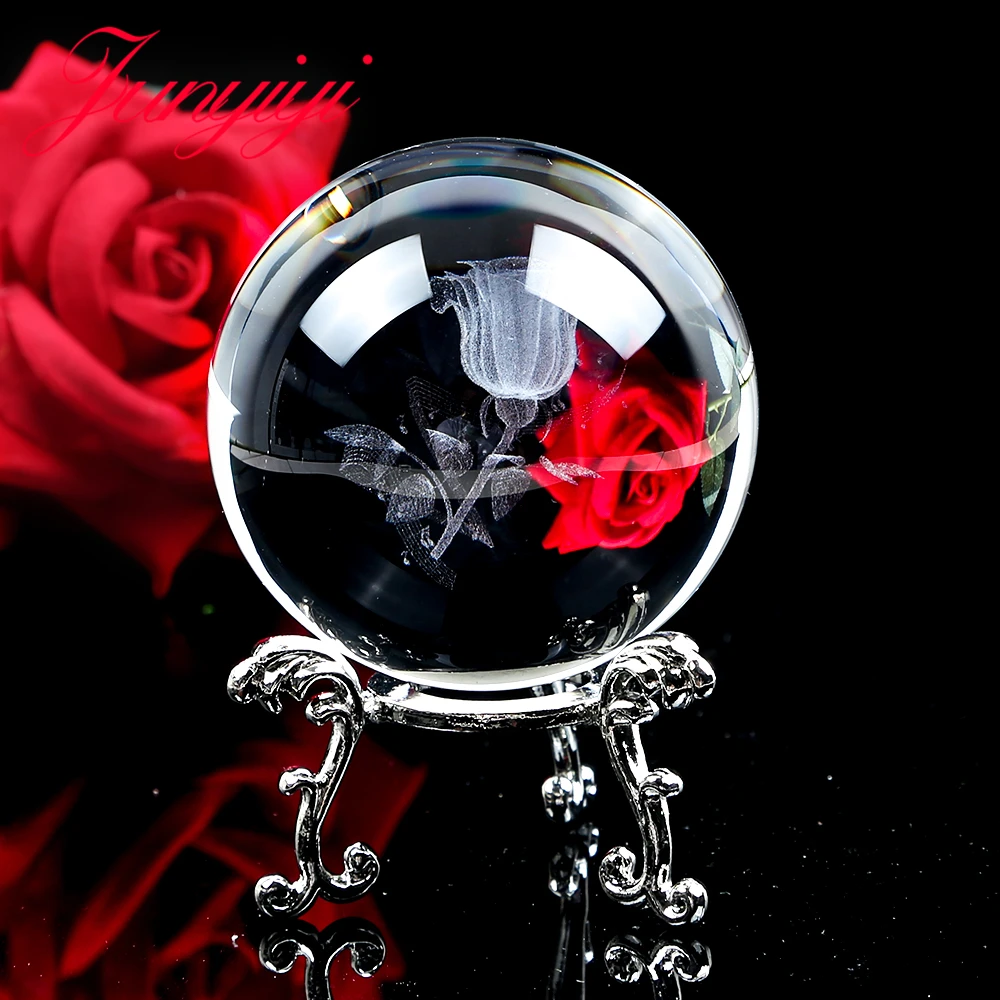 Декоративный шар Роза Rlower миниатюрный 3D лазерная гравировка I Love You стеклянная сфера Хрустальный ремесло Домашний Декор подарок на день рождения орнамент
