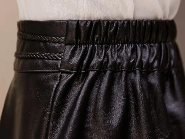 Женские юбки с высокой талией большие размеры искусственная кожа до колена