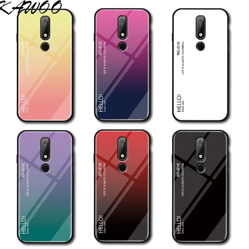 Жесткий чехол из закаленного стекла с градиентом и мягкой рамкой для Nokia X6 7 Plus 8 3 1